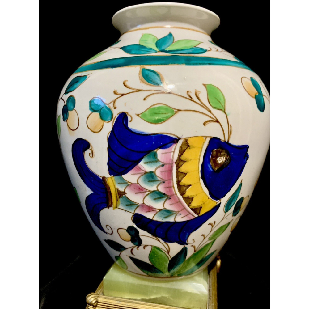 Chinese Porcelain Vase 8 1/2" Tall Colorful Hand Painted Fish And Leaves ~ Video